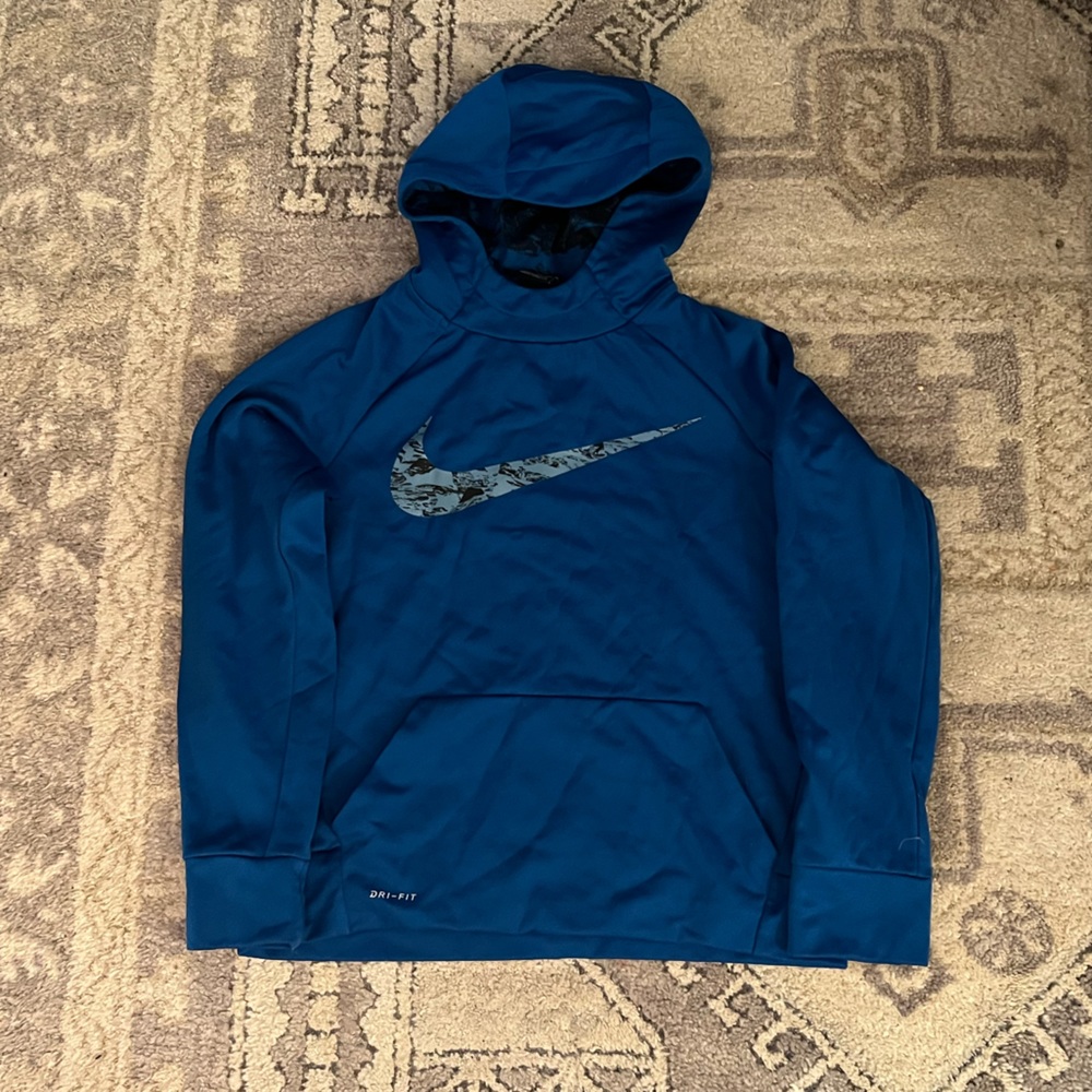 boys blue nike dri-fit hoodie big swoosh